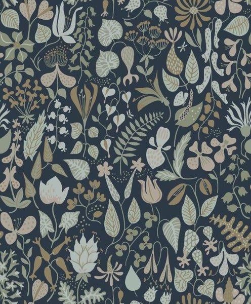Borastapeter Tapete Blumen Graublau - 53 cm x 10.05 m - 660748