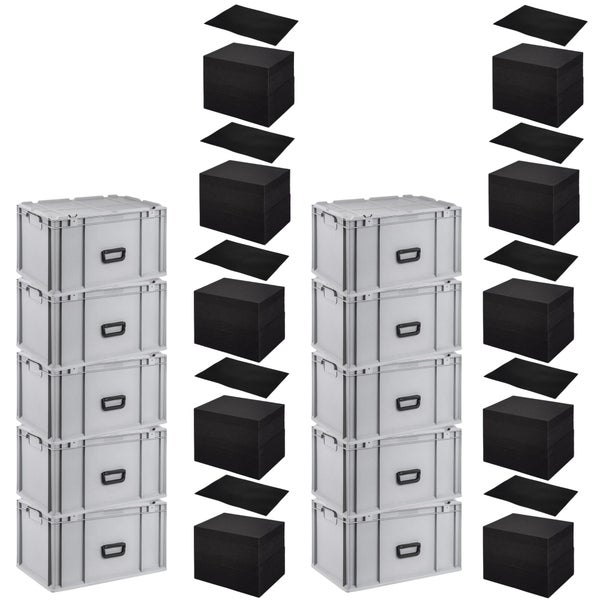 PROREGAL SparSet 10 x Eurobox NextGen Portable Mit Rasterschaumstoff und Schaumstoffeinlage HxBxT 33,5 x 40 x 60 cm 65 Liter Eurobehälter Transportbox