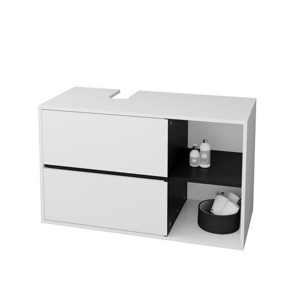 ML-Design Waschbeckenunterschrank hängend Weiß-Schwarz 100x60x45,5 cm, Badezimmer Unterschrank 2 Schubladen, Ablage, viel Stauraum, Waschtischunterschrank aus MDF-Holz, Badezimmerschrank Badschrank