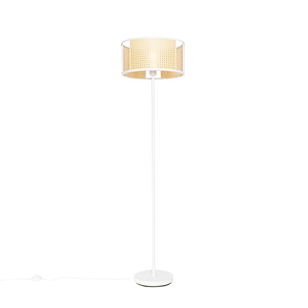 Stehlampe mit Lampenschirm aus Rattan