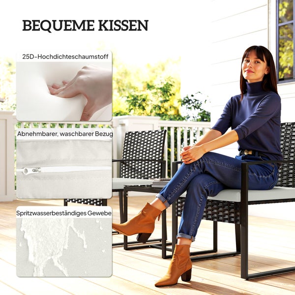 Bequeme Gartenstuhlkissen aus 25D-Hochdichteschaumstoff mit abnehmbarem, waschbarem Bezug und spritzwasserbeständigem Gewebe.