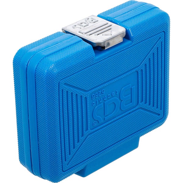 Steckschlüsselsatz mit Innenvielzahn in geöffnetem, blauem Kunststoffkoffer