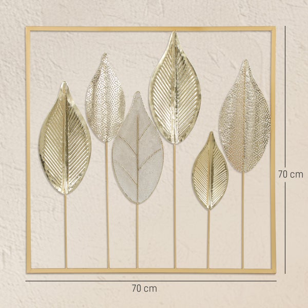 Wanddekoration mit Blättern in einem quadratischen Rahmen, 70 x 70 cm