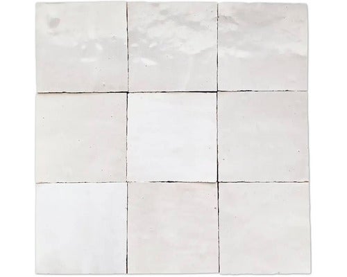 Handgefertigte Wandfliese Zellige Alhambra 06 Blanc Casse 10x10cm glänzend