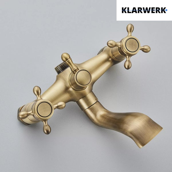 Klarwerk Wannenarmatur im Landhausstil aus Metall in Antik Optik mit zwei Kreuzgriffen