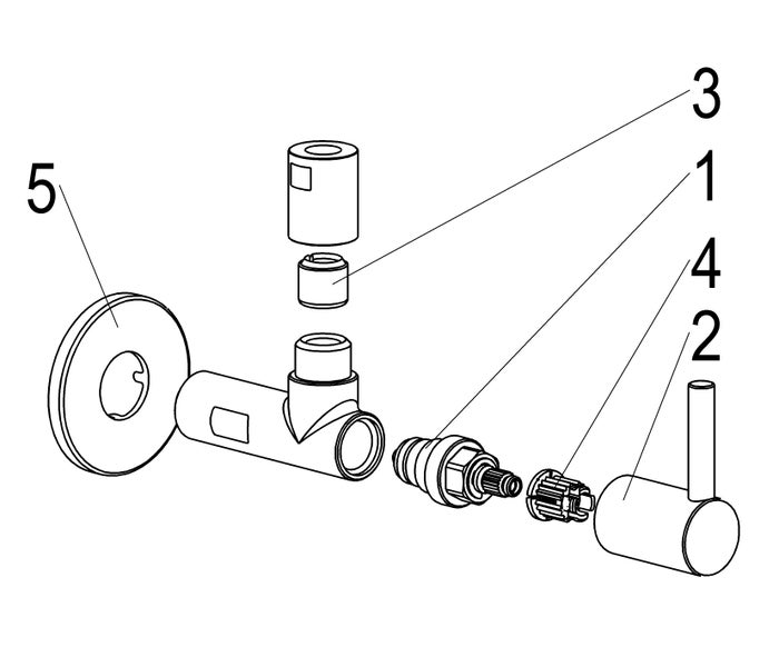 Explosionszeichnung einer Armatur mit nummerierten Einzelteilen wie Griff, Rosette und Kartusche.