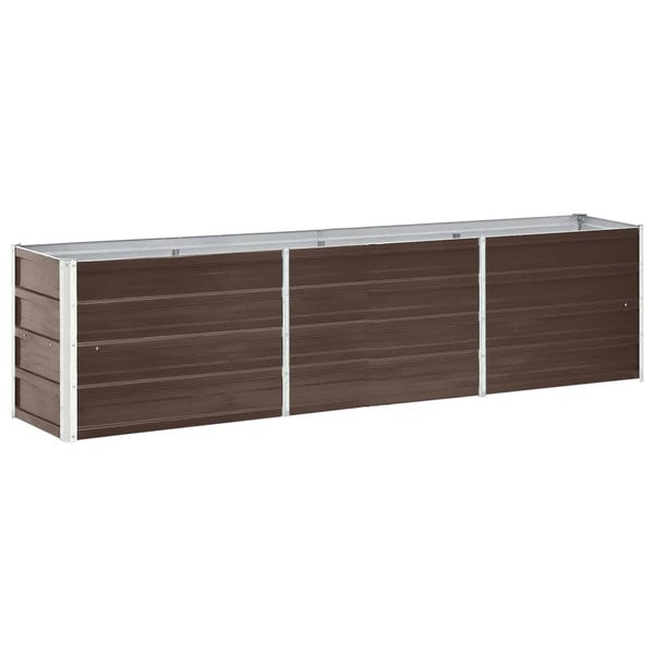 Rechteckiges Hochbeet aus Metall in Braun für Garten und Balkon.