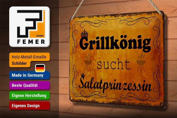 Blechschild Spruch 30x20cm Grillkönig Salatprinzessin