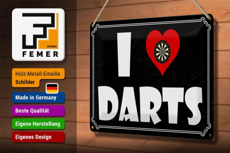Blechschild Spruch 30x20cm i Love Darts Wanddeko
