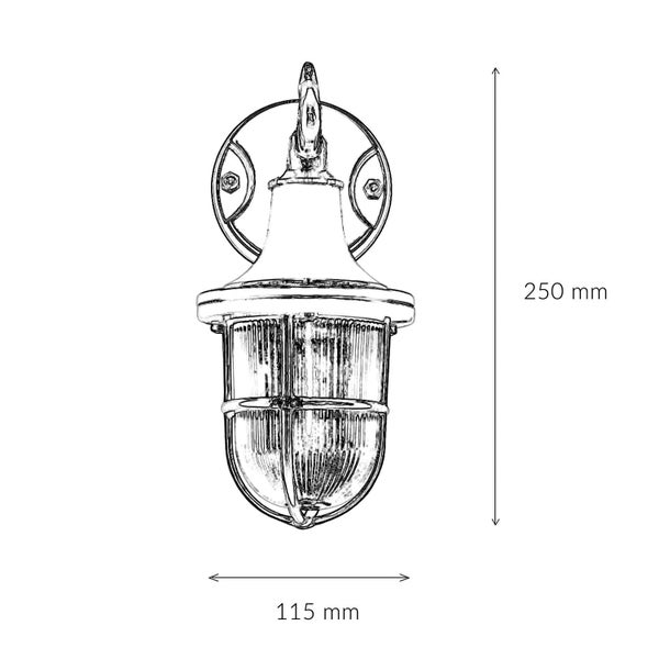 Dimensionsdarstellung einer Wandleuchte: Höhe 250 mm, Breite 115 mm.