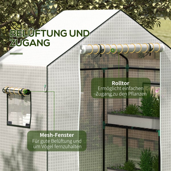 Outsunny Ersatzfolie PE-Folie Ersatzabdeckung mit UV-Schutz, Rolltür, Seitenfenster, Gewächshausfolie für Treibhaus, Tomatenhaus, 140 x 73 x 190 cm, Weiß