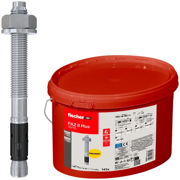 Fischer Ankerbolzen und Eimer mit Ankerbolzen FAZ II Plus 10/10, 145 Stück