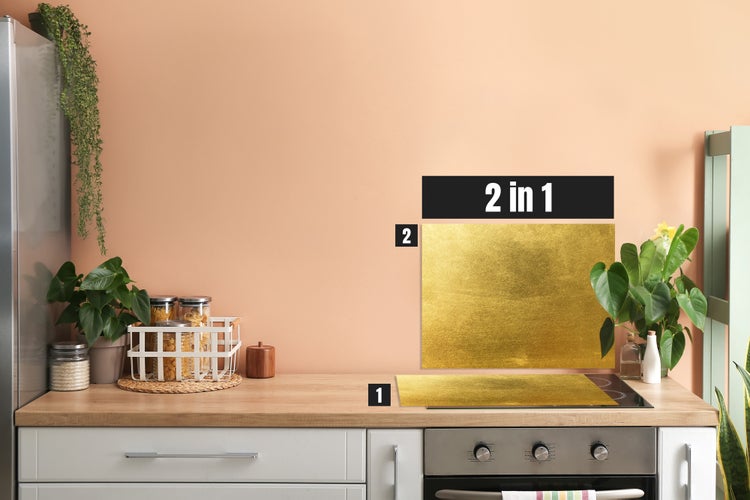 Herdblende-/Abdeckplatte Abdeckplatte Herd - Acrylglas Goldmuster Metallisch | Spritzschutz | Küchenrückwand |  Lokal produziert Camping | COV00052 | 80cm x 52cm x 0.4cm