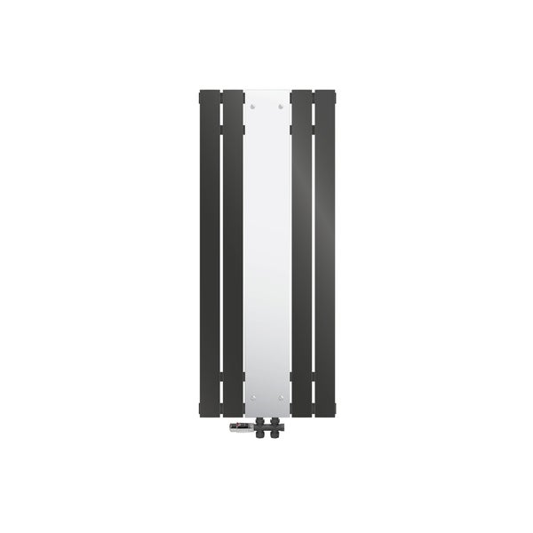 ML-Design Badheizkörper Flach Mittelanschluss 1200x450mm Anthrazit & Spiegel Bodenanschlussgarnitur Durchgangsform Multiblock & Thermostat Paneelheizkörper Vertikal  Spiegelheizkörper Glasheizkörper