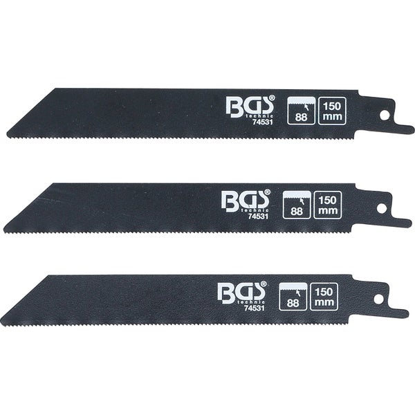 Drei Stichsägeblätter mit BGS Technic Logo, 150 mm Länge und 88 mm Zahnabstand