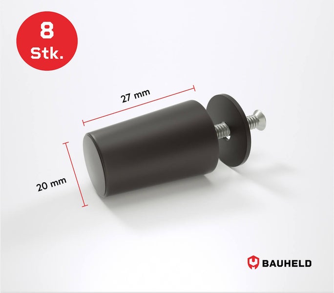 Acht Möbelgleiter, Durchmesser 20 mm, Länge 27 mm