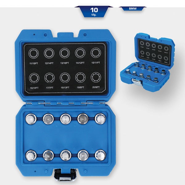 10-teiliges BMW Vielzahn-Bit-Set in blauem Koffer