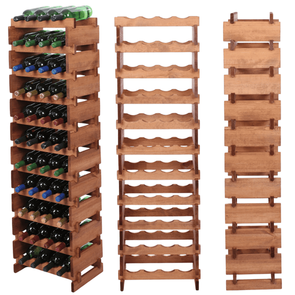 Weinregal VINOTECA FLEX PRO HxBxT 149x46x28cm 44 Flaschen auf 11 Ebenen Massives Kiefernholz Braun geölt