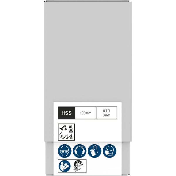 Verpackung einer Stichsägeblatt-Garnitur mit HSS Kennzeichnung, 100 mm Länge und 8 TPI
