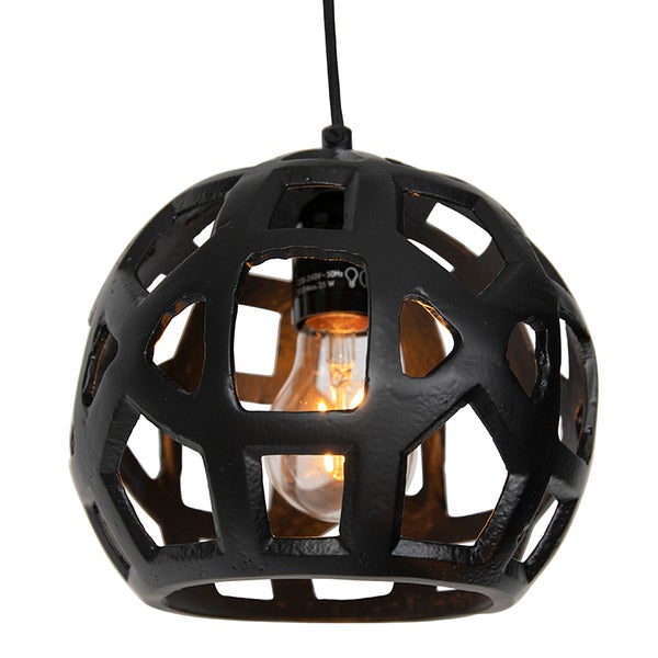 Schwarze Hängeleuchte mit kugelförmigem, offenem Design und Glühbirne