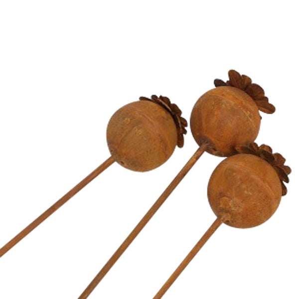 FRANK FLECHTWAREN | Gartenstecker Mohn, 3er Set, H: 60 cm, H: 80 cm, H: 100 cm, METALL