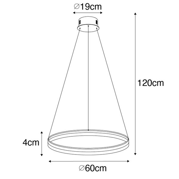 Technische Zeichnung einer Hängeleuchte mit den Maßen 19 cm, 120 cm, 4 cm und 60 cm.