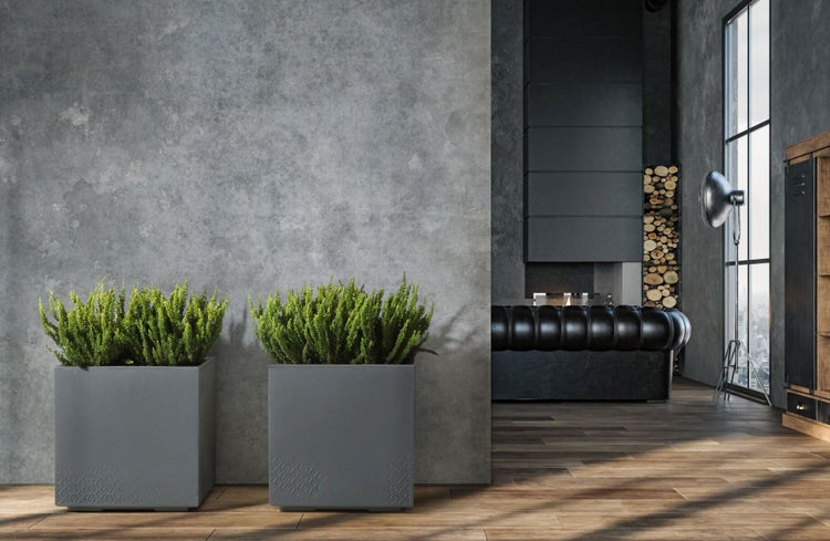 Ondis24 Pflanzkübel Beton 40 Caro Rollen 100% recycled hellgrau, Blumentopf, Pflanzgefäß