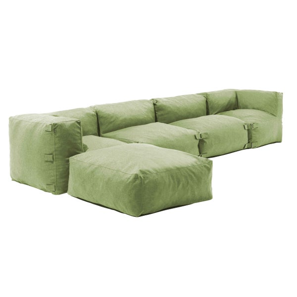 Grünes modulares Outdoor-Lounge-Sofa aus Textil mit passendem Hocker.