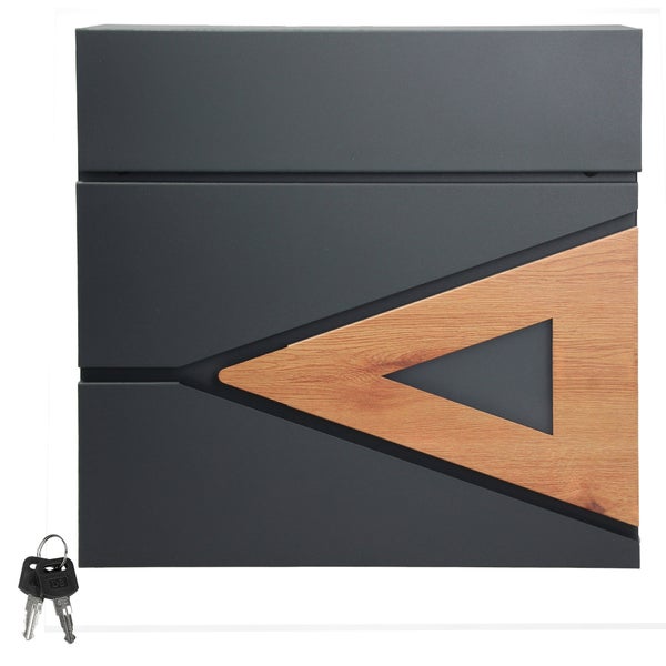 ML-Design Briefkasten 37x36,5x11 cm Anthrazit/Holzoptik aus Stahl, Postkasten mit Zeitungsfach, Abschließbar mit 2 Schlüssel, Moderner Design Wandbriefkasten mit Zeitungsrolle, Mailbox für Wandmontage