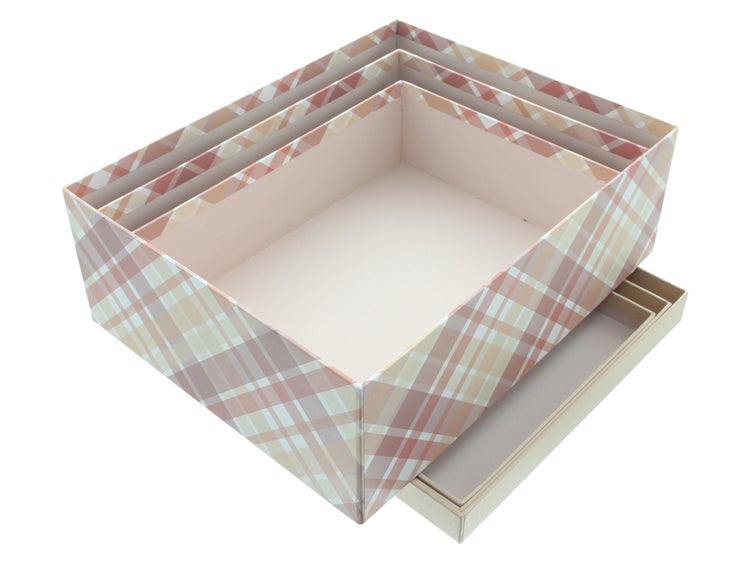 FRANK FLECHTWAREN|Geschenkbox Kariert, 3er Set, 25 x 19 x 7 cm, 27 x 21 x 8,5 cm, 29 x 23 x 10 cm, PAPIER