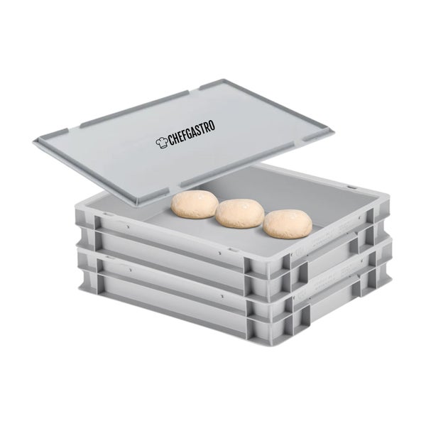 PROREGAL CHEFGASTRO SuperSparSet 2x Pizzaballenbox mit 1 x Deckel HxBxT 85 x 30 x 40 cm 9 Liter Teigwanne für Pizzateig Stapelbare Pizzabox