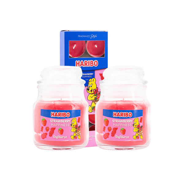Haribo Kerzen Erdbeere Set 3 - 2x klein 1x Teelicht