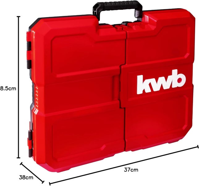 kwb Werkzeugkoffer, 125-teilige Werkzeug-Set, stabiler Kunststoff-Koffer, mit Tragegriff zum Transportieren und Aufhängen, hochwertiger Werkzeugsatz, ideal für Werkstatt und Haushalt