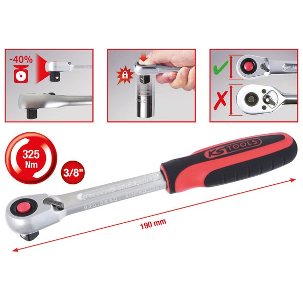 KS TOOLS 3/8 SlimPOWER Umschaltknarre 72 Zahn - 920.3890