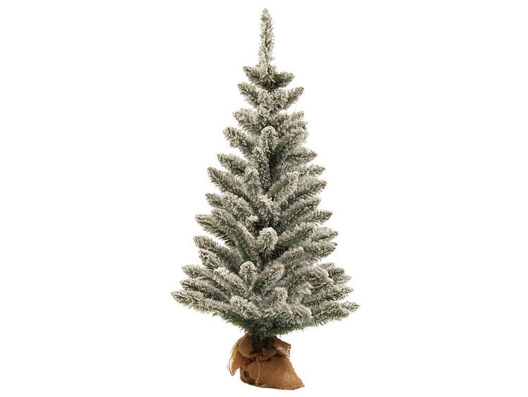 Künstlicher Weihnachtsbaum mit künstlicher Schneebeschichtung in Jutesack