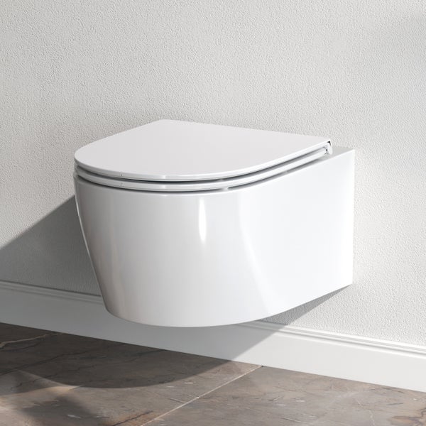 AM.PM Wand-WC Set Tiefspüler offener Spülrand weiß glänzend mit WC-Sitz , Vorwandelement und Betätigungsplatte weiß IIS90101.XB1700