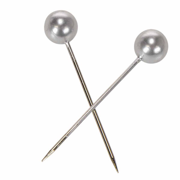 Zwei Stecknadeln mit rundem Kopf aus Metall