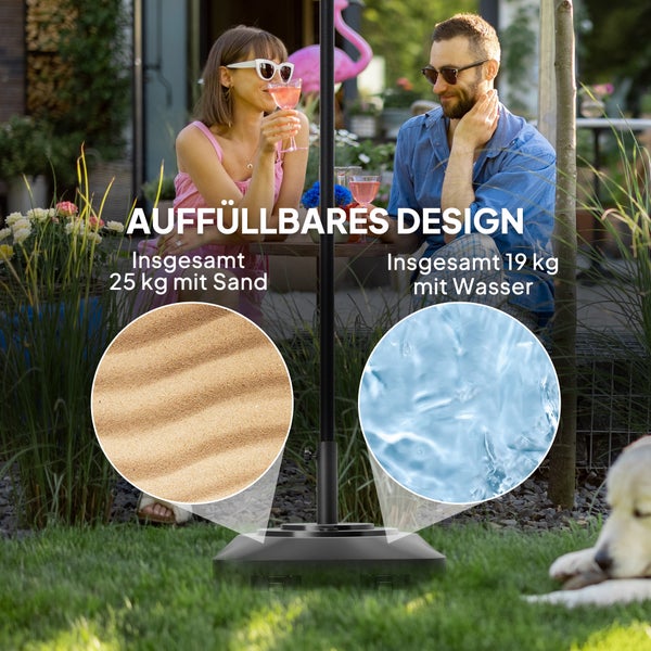 Outsunny Sonnenschirmständer bis 25 kg befüllbar Schirmständer mit Rollen, Quadratisch Schirmhalter, Schirmgewicht, Ständer für Sonnenschirm Ø38/48 mm, für Balkon, Terasse, Garten, Schwarz