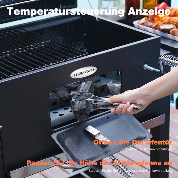 Holzkohlegrill mit Temperaturregelung und Kohlebehälter