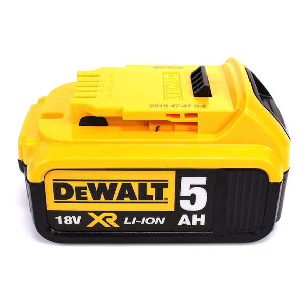 DeWalt Lithium-Ionen-Akku mit 18 Volt und 5 Amperestunden Kapazität.