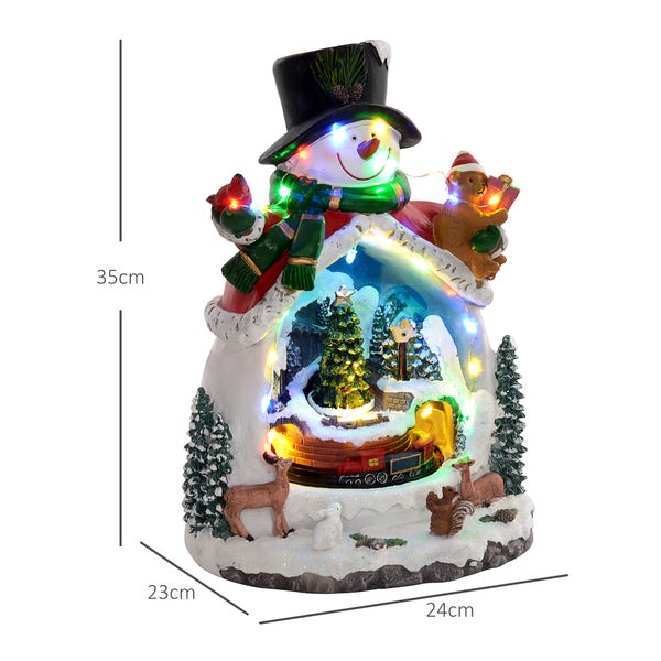 HOMCOM Weihnachtsdorf mit LED-Leuchtung, 24 cm Weihnachtsstadt mit Musik, Schneemann, Weihnachtsbaum und beweglicher Zug, Winterlandschaft für Weihnachten, Mehrfarbig