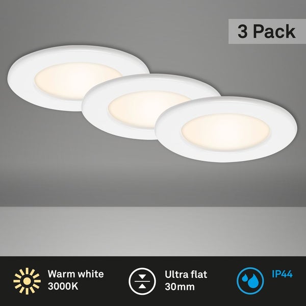 LED Einbauleuchten Ultraflach 3er Set 6 W IP44 Weiß Ø11,5cm Kunststoff Briloner