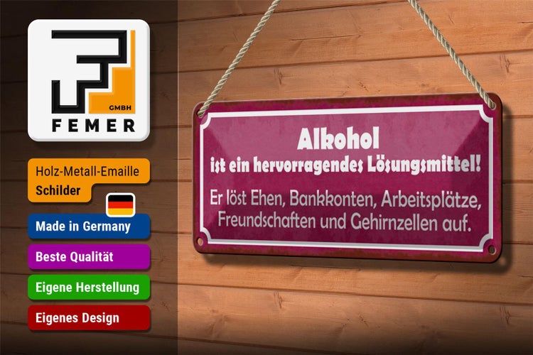 Blechschild Spruch 27x10cm Lösungsmittel löst Ehen Dekoration