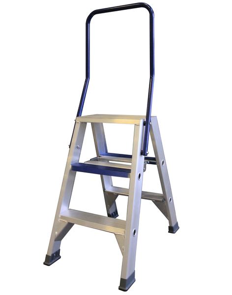 Trittleiter aus Aluminium mit zwei Stufen und Haltebügel