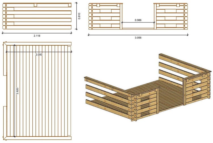 Gartenhaus, Gerätehaus 15m2 - 3x3m - 28mm - Imprägniert