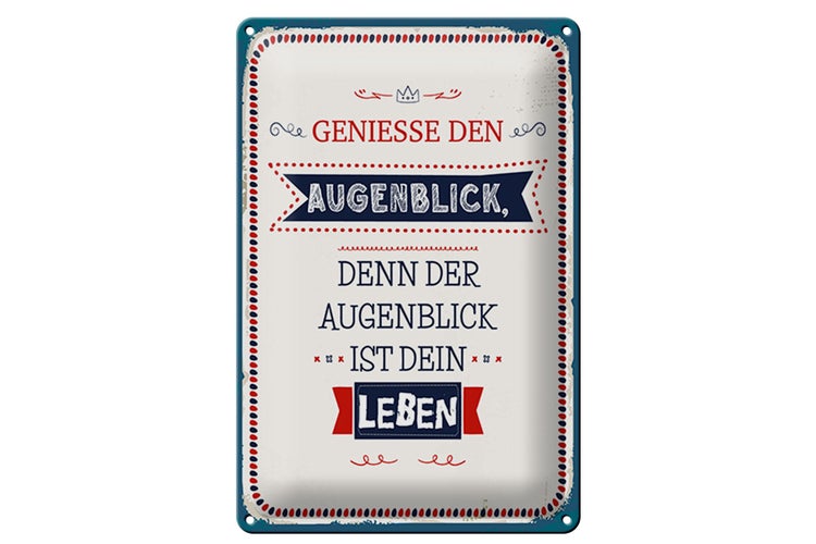 Blechschild Spruch 20x30cm denn der Augenblick ist dein Leben
