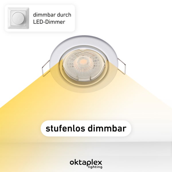 6x Spot dimmbar Dijon LED Modul Nizza 5W 3000K 230V 380lm Warmweiß Schwenkbar Deckenspots Weiß Lochmaß 68mm