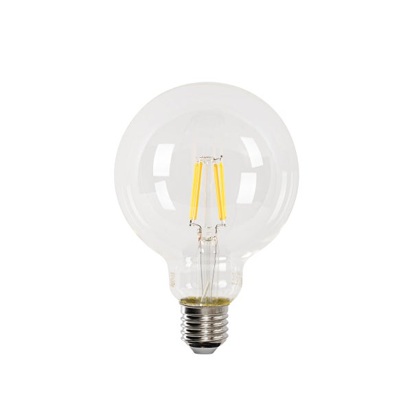 Klare LED-Filament-Globelampe mit E27-Sockel.