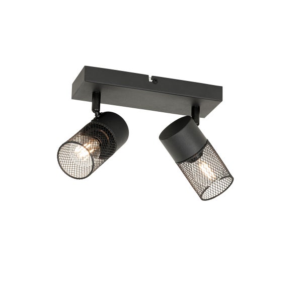 Deckenleuchte mit zwei Strahlern und einem Lampenschirm aus Metallgitter