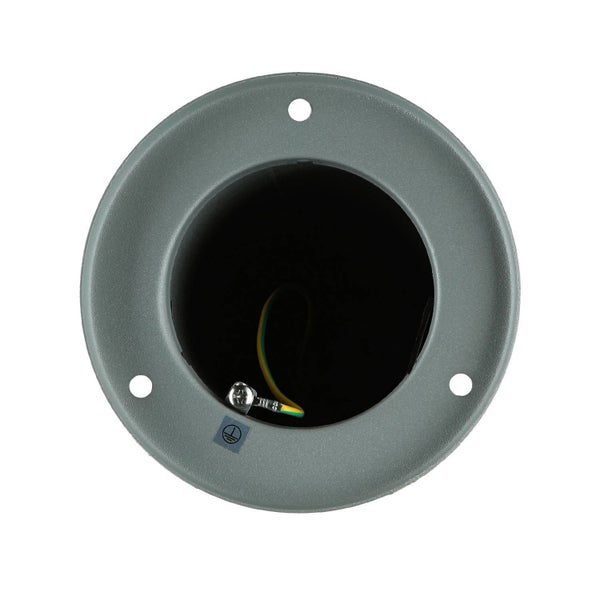 Erdungsanschluss in einer grauen Fassung mit Befestigungslöchern